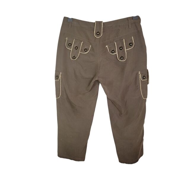 Cache olive gold rope Embellished cargo capri pants size 0 - Picture 2 of 8